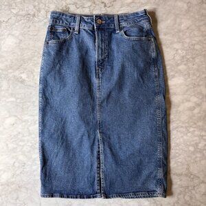 Gap Womens Denim Midi Pencil Skirt Size 4/27 Pockets Blue Medium Indigo